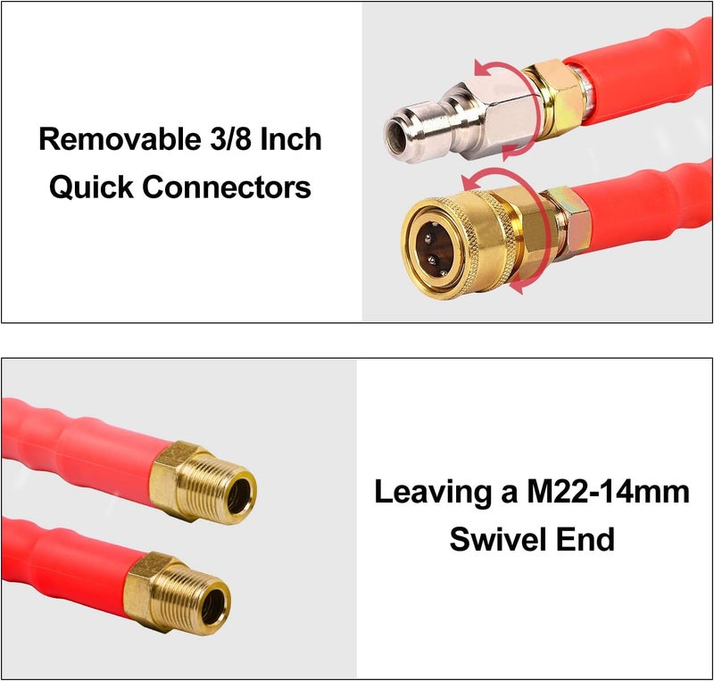 Heliwoo Pressure Washer Whip Hose 5FT, 3/8'' Reel Connector for Power Washer, 248°F Hot Water Jumper with 3/8'' Quick Connect Adapter Set, Steel-Braided-4800 PSI - Image 4